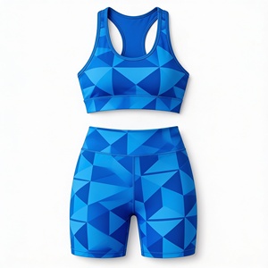 Women's Racerback Sports <b>Bra</b> High Waist Shorts Set Geometric <b>Blue</b> Yoga Activewear 2 Piece Seamless Breathable - Product Image 1