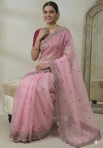 Sari de nailon estilo Bollywood bordado KV - Product Image 4