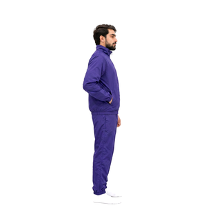 Men's Purple Polyester Tracksuit Full <b>Zip</b> Stand Collar Casual Solid Color Autumn Wear <b>with</b> Side <b>Pockets</b> Regular Fit - Product Image 3