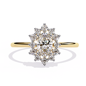 Anillos de Compromiso y Aniversario Minimalistas con Diseño Floral, con Diamantes Cultivados en Laboratorio de Corte Ovalado y Redondo, Anillo de Oro Sólido de 14K - Product Image 1