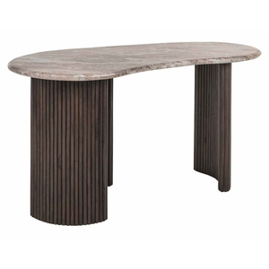 Modern Irregular <b>Marble</b> <b>Top</b> Solid Wood Round Dining <b>Table</b> with Wooden Ribbed Base 4 Seater Contemporary Design Home Furniture - Product Image 3