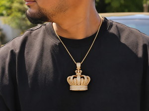 18K Gold Full Iced Out Diamond Crown Pendant Hip Hop King <b>Necklace</b> Lab Grown Pave Custom - Product Image 5