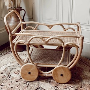 Drink <b>trolley</b> toys hand-crafted play <b>serving</b> cart rattan kids tea carts children toy <b>trolleys</b> - Product Image 5