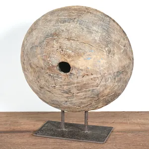 Table console vintage en bois massif avec support métallique en forme de roue, idéale pour la décoration du salon, de la chambre, de l'entrée, de la salle à manger, de la ferme, de la maison ou de l'hôtel - Product Image 1