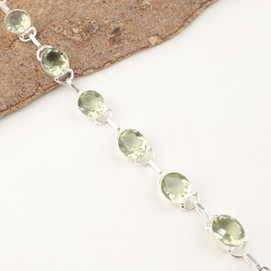 925 Sterling Silver Natural Green <b>Amethyst</b> <b>Bracelets</b> Gemstones Link Style Oval Shape In Silver Plated With Bezel Sett For Women - Product Image 3