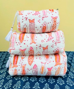 Cosmetic Bag Cotton Block Print Hand <b>Purse</b> 3 Piece Quilted Wash Bag Women's Makeup Bag Toiletry Bag Holiday Gift Utility Pouches - Product Image 1