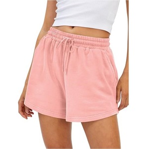 Shorts en tricot décontractés pour femmes, couleur unie, avec cordon de serrage à la taille, poches, coupe régulière, taille moyenne, respirants, séchage rapide, en coton - Product Image 3