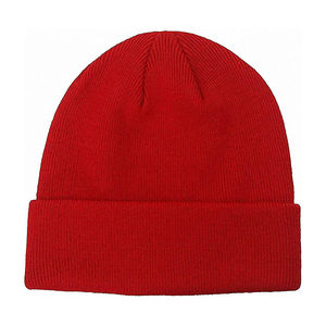 Red Solid Color Knit <b>Beanie</b> <b>Hat</b> Unisex Winter Cap Casual Style Daily 100% Acrylic Cuffed Design Embroidery for Adults - Product Image 6