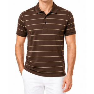 Wholesale Men's Brown and beige Striped Short Sleeve <b>Polo</b> <b>Shirt</b> Casual Collared Top - Product Image 1