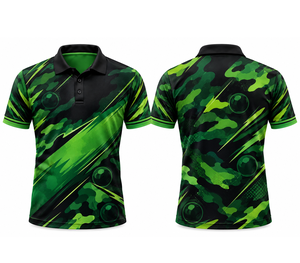 เสื้อโปโลแขนสั้นโพลีเอสเตอร์ถักแบบสั่งทำพิเศษสำหรับ OEM พิมพ์ลายดิจิทัล แห้งเร็ว เหมาะสำหรับการฝึกซ้อมและแข่งขันบิลเลียด - Product Image 1