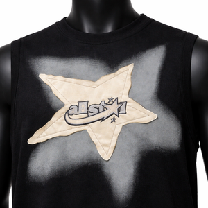 Camiseta sin mangas para hombre con estampado de estrellas y efecto spray, estilo streetwear Y2K, camiseta oversize tipo muscle, chaleco de algodón personalizado para verano. - Product Image 6