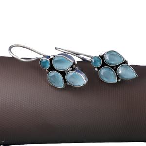 Boucles d'oreilles bohèmes tribales en pierres précieuses en gros |   Boucles d'oreilles pendantes tendance en laiton, vert, bleu, pêche, argent oxydé, faites à la main, bijoux en gros - Product Image 3