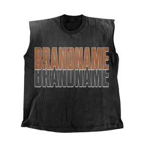 เสื้อยืดผู้ชายผ้าฝ้าย 100% ทรงหลวม พิมพ์ลาย เสื้อยืดแขนกุดผู้ชาย ผ้าเจอร์ซีย์คอตตอนพรีเมียม 240GSM สีเบจ สกรีนโลโก้ตามสั่ง - Product Image 4