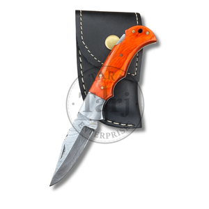 Premium Damascus EDC Folding Knife <b>Drop</b> Point Blade Wooden Handle Survival Professional Custom Pocket Knife 3-Year Warranty TARJ - Product Image 2