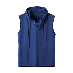 Débardeur à capuche pour homme en coton et élasthanne, col rond, sans manches, coupe musculaire, avec cordon de serrage et bouton unique, respirant, séchage rapide, haute performance - Product Image 5