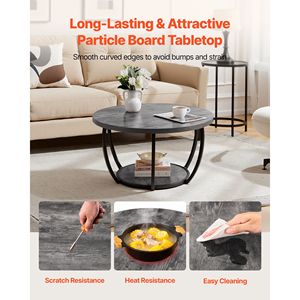 Table basse moderne à 2 niveaux en bois avec rangement ouvert, structure métallique robuste, minimaliste et élégante - Product Image 4