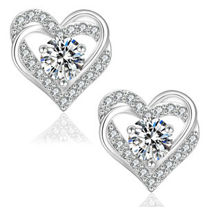 S925 Sterling <b>Silver</b> Jewelry <b>Set</b> Fashion <b>Earrings</b> Necklace <b>Set</b> Heart Pendants <b>Stud</b> <b>Earrings</b> Charm Diamond Necklace for Women - Product Image 5