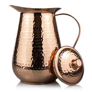 Hammered <b>Copper</b> Water Jug with Lid Brass Spout and Base Decorative <b>Knob</b> Cylindrical Body Traditional Handcrafted D - Product Image 3