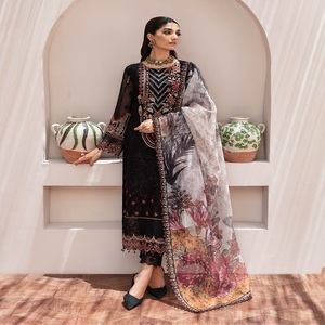 Trajes de Anarkali indio de gasa bordados de lujo para mujer vestido de novia de mujer Ramsha venta completa vestidos indios ropa de fiesta - Product Image 6