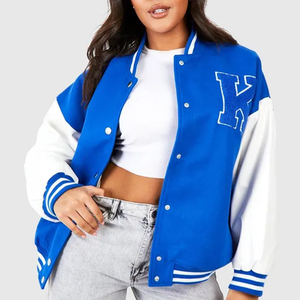 Veste bomber universitaire de qualité supérieure, en tricot de baseball, 100% laine respirante côtelée pour femmes - Product Image 1