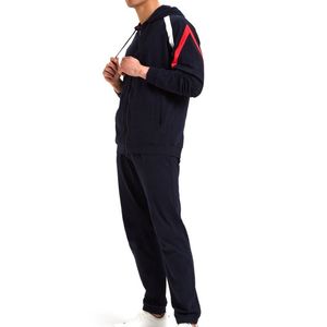 Chándal Azul Marino para Hombre con Cremallera Completa, Capucha, Bloques de Color, Bolsillos Laterales, Poliéster, Ajuste Regular, Ropa Casual de Otoño - Product Image 6