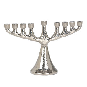 Ménorah en métal doré poli à 9 branches, avec bras en forme de goutte d'eau, porte-bougies coniques, candélabre, décoration de centre de table - Product Image 2