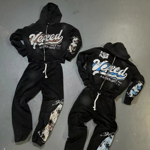 Winter Plus Size Heavyweight Breathable Sweatpants Tracksuit Acid Washed <b>Zip</b> Dtg Printing Custom Rhinestone Wash Men's Hoodies - Product Image 1