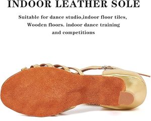Chaussures de danse latine Baifa Danzo pour femmes, plates, confortables, de haute qualité, pour la danse de salon, la salsa, le tango, les soirées, avec paillettes, dessus synthétique en cuir - Product Image 3