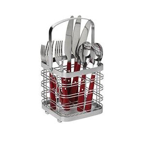 Porta palillos y cucharas de acero inoxidable con dos compartimentos, organizador de cubiertos metálico. - Product Image 3