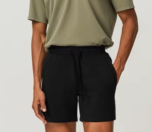Shorts Bermuda en Coton Noir pour Homme, Taille Élastique avec Cordon de Serrage, Coupe Mi-Haute, Décontracté, Respirant, en Tricot avec Poches - Product Image 1
