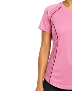 Customized <b>Women</b> Pink Quick Dry Sports T Shirt Breathable <b>Mesh</b> Panel Running Gym Workout Yoga Activewear Athletic Tee <b>Top</b> - Product Image 3