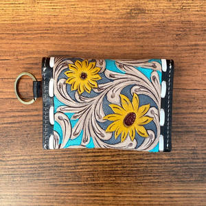 Multifunctional Popular Designer Hand Tooled Leather <b>Small</b> Coin Purse with Keyrings Western Genuine Leather Floral <b>Women</b> <b>Wallets</b> - Product Image 5