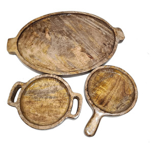 ชุดถาดเสิร์ฟไม้มะม่วงธรรมชาติ3ชิ้นพร้อมที่จับสำหรับพิซซ่าขนมปังชีส - Product Image 5