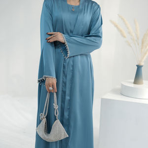 Abaya Musulmana Moderna para Mujer, Vestido Islámico Elegante y Modesto, Estilo Dubái, Kimono Abierto por Delante con Cinturón, Casual, con Cuentas, Largo hasta el Suelo, Ligero - Product Image 4