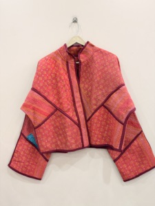 Cotton Short Kantha <b>Vintage</b> Reversible Handmade Autumn Woven Stand Collar <b>Jacket</b> - Product Image 4