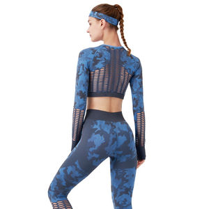 Ensemble de sport de haute qualité pour femmes, avec leggings froncés et soutien-gorge, taille élastique solide, pour le yoga, l'entraînement et la gym - Product Image 5