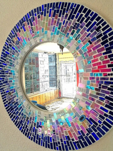 กรอบกลมสีฟ้าติดผนังกระจกโมเสกทำด้วยมือสำหรับห้องนอนโรงแรมร้านอาหารงานแต่งงาน - Product Image 4