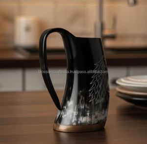 Mug artisanal en corne de buffle, matériau authentique rustique de qualité supérieure, texture unique, pièce décorative traditionnelle élégante - Product Image 2