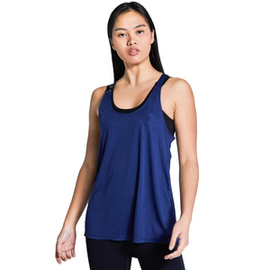 Women's Blue Scoop Neck <b>Tank</b> <b>Top</b> Solid Color Breathable Knitted Sleeveless Sporty Casual <b>Top</b> - Product Image 5