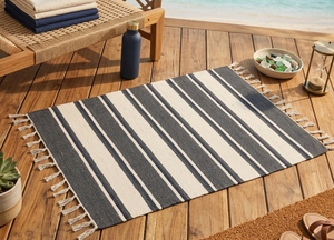 Striped Rectangle Outdoor Rug Flat Weave Non-Slip Modern Style Polypropylene <b>Mat</b> for Balcony and Patio - Product Image 1