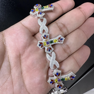 สร้อยข้อมือรูปกากบาทประดับอัญมณีหลากสีสุดหรู พร้อมลิงค์อินฟินิตี้ประดับโมอิสซาไนต์เต็มเม็ด และประดับด้วยหินมาร์คีส์หลากสี - Product Image 1