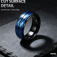 Bague en carbure de tungstène noir avec incrustation étoile bleue taillée et double rainures, alliance de mariage étagée de 8 mm pour homme, bijoux en gros