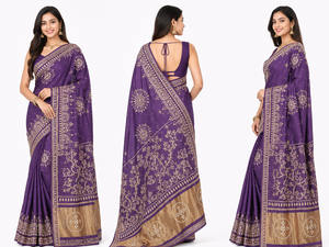 CHOHAN TEXTILE <b>Purple</b> Moonga Silk <b>Saree</b> Wholesale Indian Wedding Wear Gold Embroidery Zari Border Traditional Bridal Vintage - Product Image 2