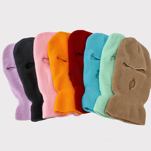 Vente en gros de balaclavas d'hiver pour le cyclisme, masque de ski, logo personnalisé, bonnet tricoté coupe-vent à trois trous - Product Image 1