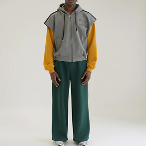 Ensemble de sweat à capuche zippé pour homme, couleur unie, coupe mi-longue, épaules tombantes, en molleton de coton de haute qualité, personnalisable avec logo, qualité supérieure - Product Image 3