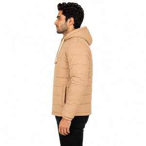 Chaqueta Acolchada con Capucha para Hombre, Color Beige, Cierre Frontal con Cremallera, Casual, Resistente al Viento, Cálida, Material Premium, Ropa de Invierno - Product Image 2