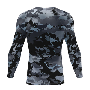 T-shirt de compression à manches longues imprimé camouflage pour homme – Sous-vêtement de sport en Spandex et Polyester pour le yoga et le fitness - Product Image 2