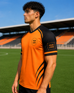 Camiseta de Fútbol Personalizada Naranja y Negra con Panel en el Hombro, Sublimación, Impresión de Nombre y Número, Secado Rápido, Uniforme de Equipo al por Mayor OEM - Product Image 5