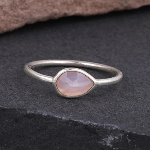925 Sterling Silver Pink Rose <b>Quartz</b> <b>Ring</b> Handmade Small Teardrop Gemstone Stackable <b>Ring</b> - Product Image 5