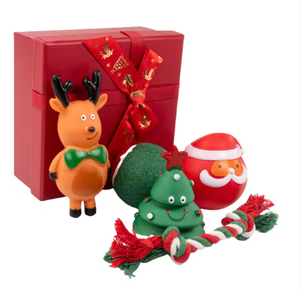 Ensemble de jouets interactifs pour chien en latex écologique, avec thème de Noël Père Noël et rennes, jouet à mâcher durable pour la santé dentaire - Product Image 1